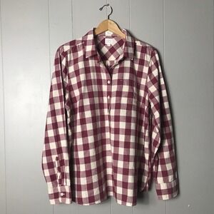 J CREW PERFECT FIT RED CHECK HALF BUTTON DOWN SHIRT 100% COTTON WOMENS SIZE XL